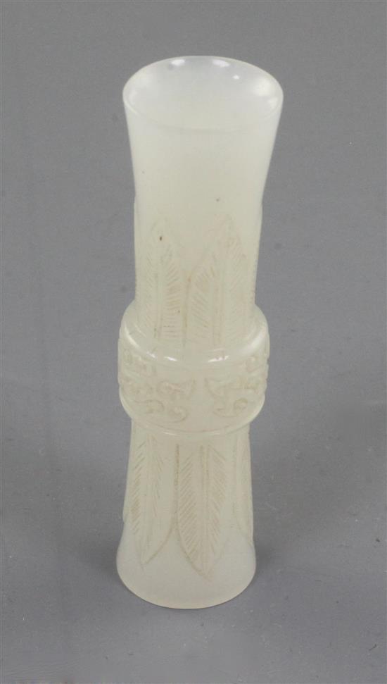 A Chinese white jade model of a gu vessel, late 19th / early 20th century, height 6.6cm